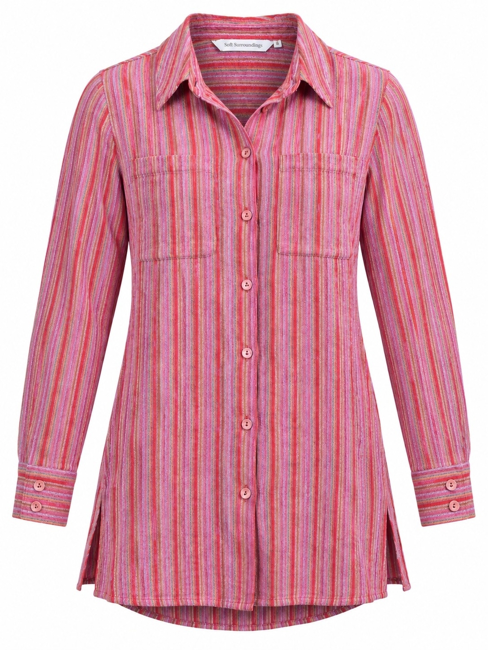Soft Surroundings Pink Multi-Stripe Button-Front Tunic